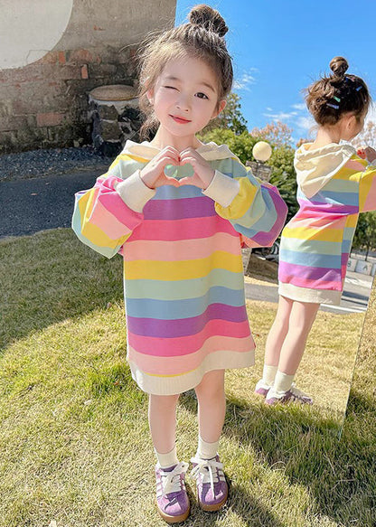 New Rainbow Hooded Lace Up Cotton Girls Sweatshirt Dress Fall XZ074 FALL-MM-RCTZ-FDGL240618