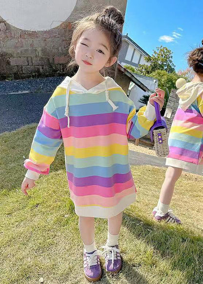 New Rainbow Hooded Lace Up Cotton Girls Sweatshirt Dress Fall XZ074 FALL-MM-RCTZ-FDGL240618