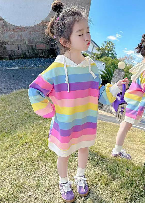 New Rainbow Hooded Lace Up Cotton Girls Sweatshirt Dress Fall XZ074 FALL-MM-RCTZ-FDGL240618