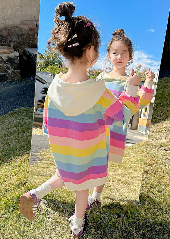 New Rainbow Hooded Lace Up Cotton Girls Sweatshirt Dress Fall XZ074 FALL-MM-RCTZ-FDGL240618