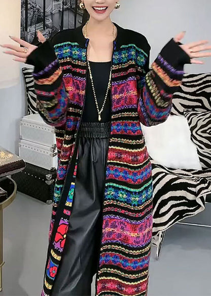 New Rainbow O-Neck Zip Up Patchwork Knit Cardigans Fall WN037 ABC