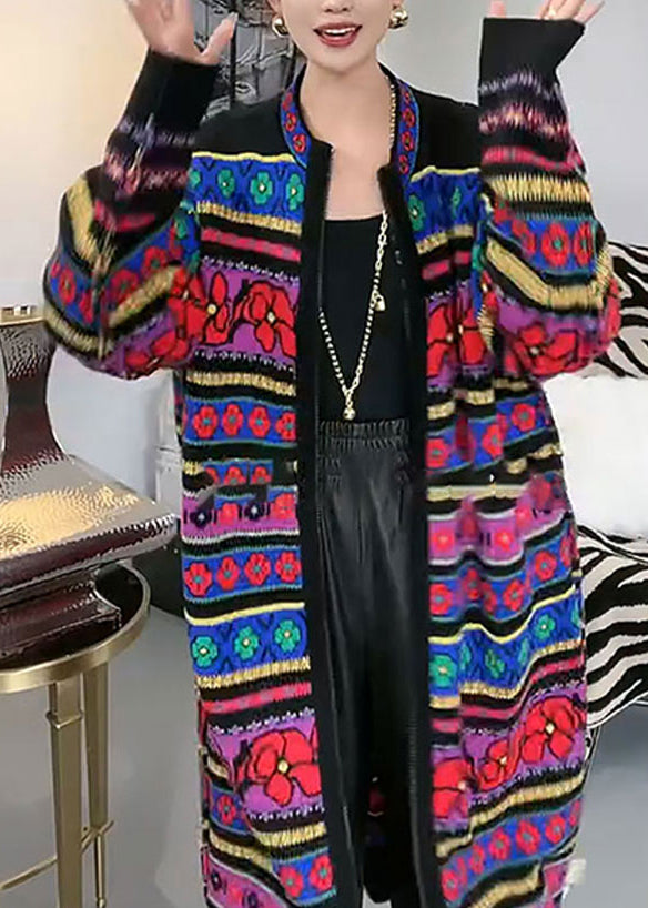 New Rainbow O-Neck Zip Up Patchwork Knit Cardigans Fall WN037 ABC