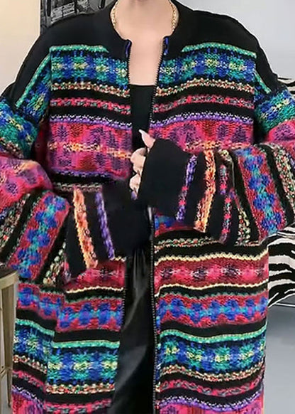New Rainbow O-Neck Zip Up Patchwork Knit Cardigans Fall WN037 ABC