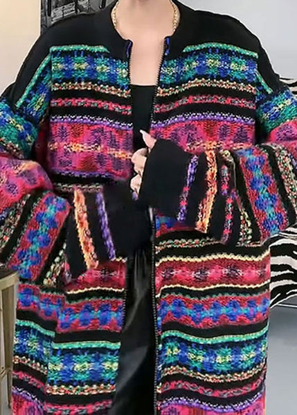 New Rainbow O-Neck Zip Up Patchwork Knit Cardigans Fall WN037 ABC