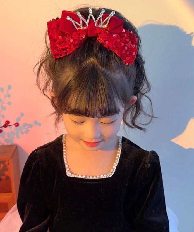 New Red Alloy Fabric Bow Sequins Ribbon Kids Hairpin Two Piece Set YG033 ABC