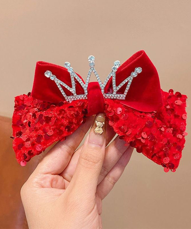 New Red Alloy Fabric Bow Sequins Ribbon Kids Hairpin Two Piece Set YG033 ABC