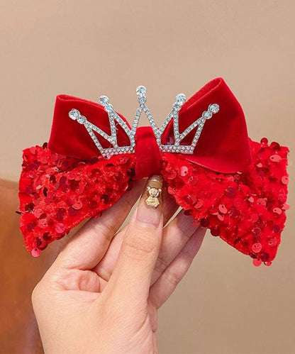 New Red Alloy Fabric Bow Sequins Ribbon Kids Hairpin Two Piece Set YG033 ABC