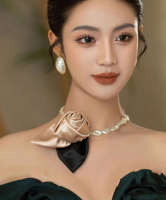 New Red Alloy Pearl Beading Fabric Art Floral Pendant Necklace RG003 ABC