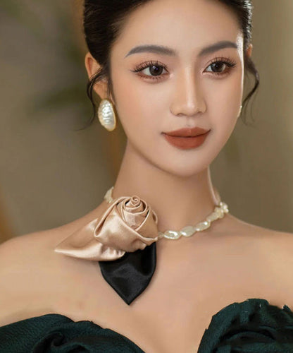 New Red Alloy Pearl Beading Fabric Art Floral Pendant Necklace RG003 ABC