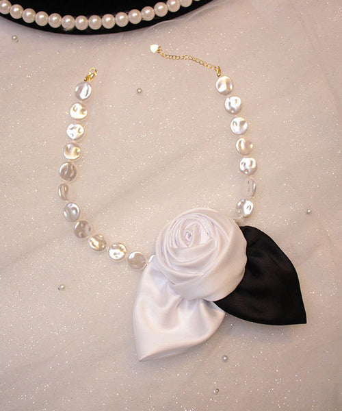 New Red Alloy Pearl Beading Fabric Art Floral Pendant Necklace RG003 ABC