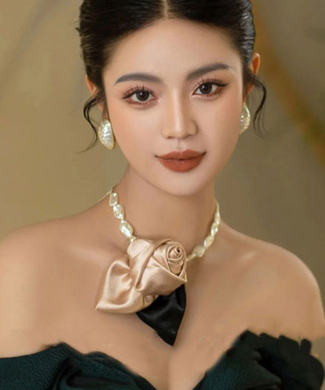 New Red Alloy Pearl Beading Fabric Art Floral Pendant Necklace RG003 ABC