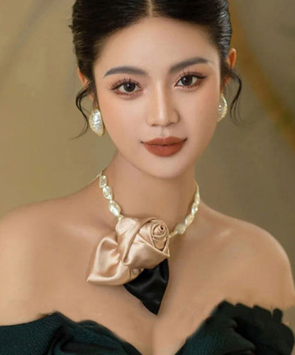 New Red Alloy Pearl Beading Fabric Art Floral Pendant Necklace RG003 ABC