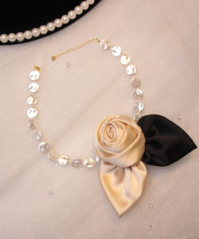 New Red Alloy Pearl Beading Fabric Art Floral Pendant Necklace RG003 ABC