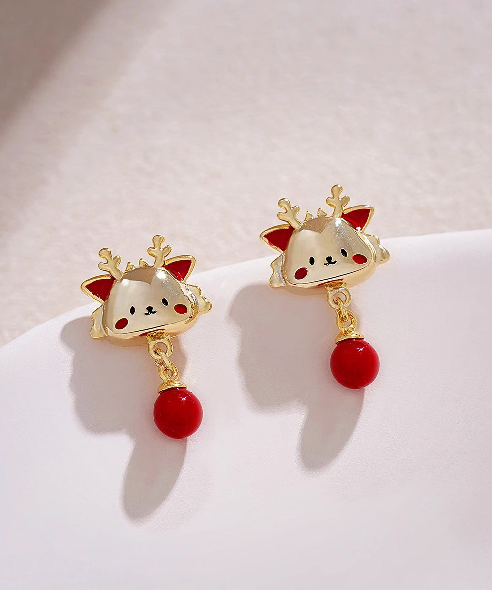 New Red Alloy The Year Of the Loong Pearl Drop Earrings WH051 JEW-EAR241116