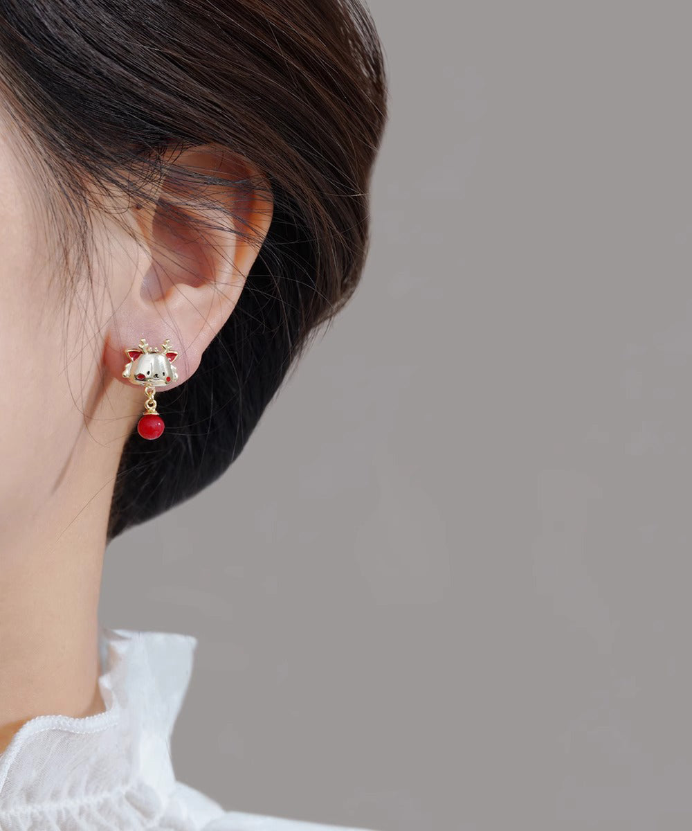 New Red Alloy The Year Of the Loong Pearl Drop Earrings WH051 JEW-EAR241116