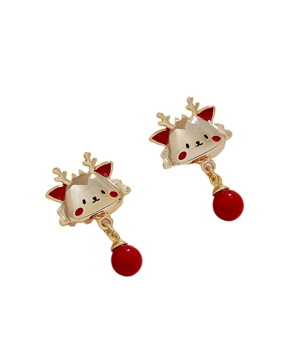 New Red Alloy The Year Of the Loong Pearl Drop Earrings WH051 JEW-EAR241116