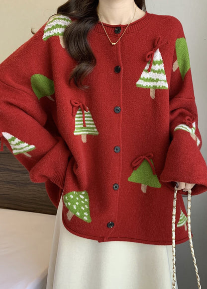 New Red Christmas Tree Bow Button Knit Cardigan Winter RG019 ABC