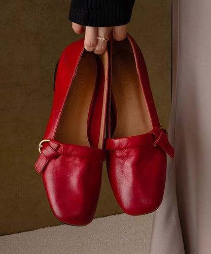 New Cowhide Leather Red Comfortable Splicing Flat Shoes FashionChic