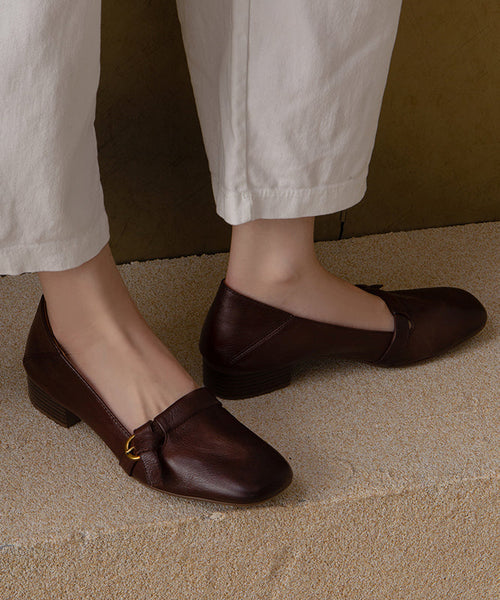 New Cowhide Leather Red Comfortable Splicing Flat Shoes FashionChic