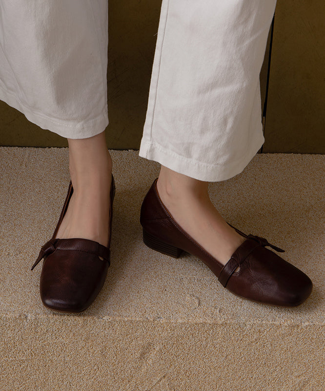 New Cowhide Leather Red Comfortable Splicing Flat Shoes FashionChic