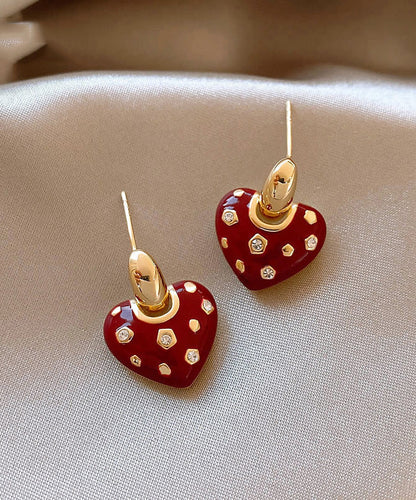 Red Copper Zircon Drop Love Alloy New Earrings FashionChic