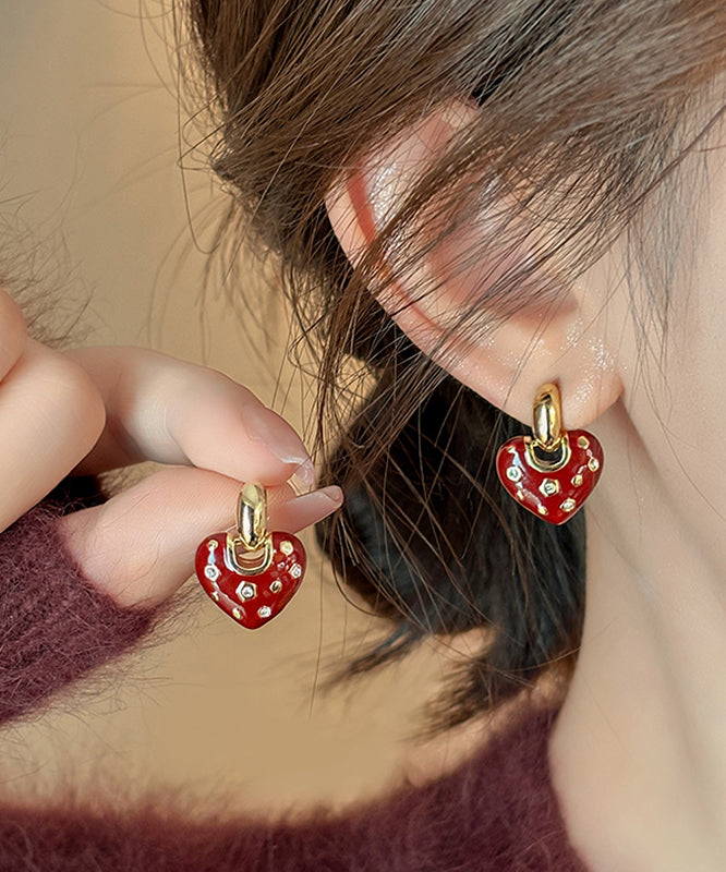 Red Copper Zircon Drop Love Alloy New Earrings FashionChic