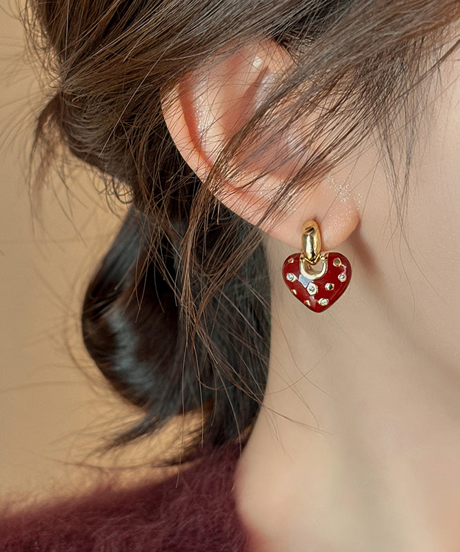 Red Copper Zircon Drop Love Alloy New Earrings FashionChic