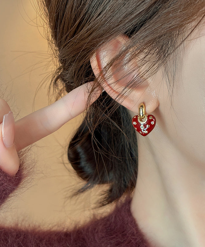 Red Copper Zircon Drop Love Alloy New Earrings FashionChic