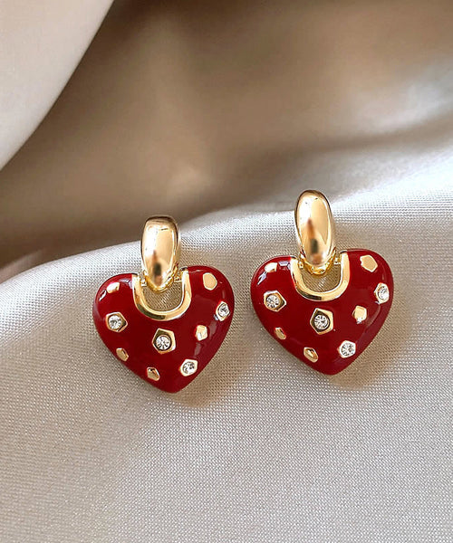 Red Copper Zircon Drop Love Alloy New Earrings FashionChic
