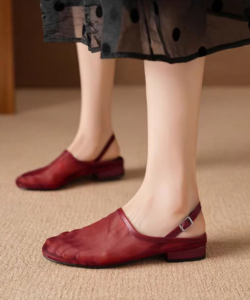 Leather Sandals Red Walking Tulle New Cowhide Splicing FashionChic