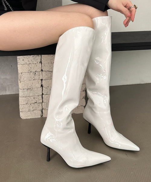 Stiletto Knee New Red Faux Leather Toe Boots Pointed FashionChic