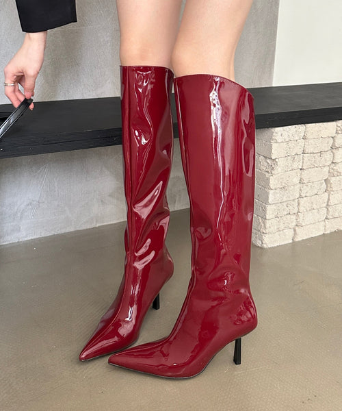 Stiletto Knee New Red Faux Leather Toe Boots Pointed FashionChic