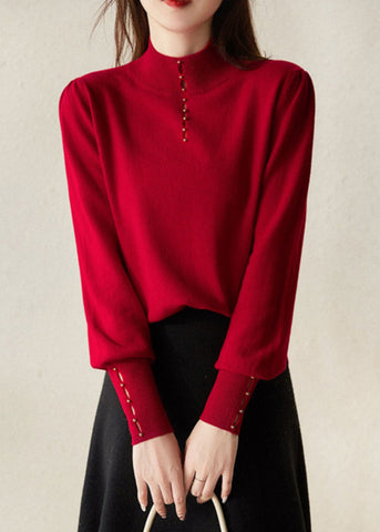 New Red Hollow Out Solid Wool Knit Sweater Spring TF008