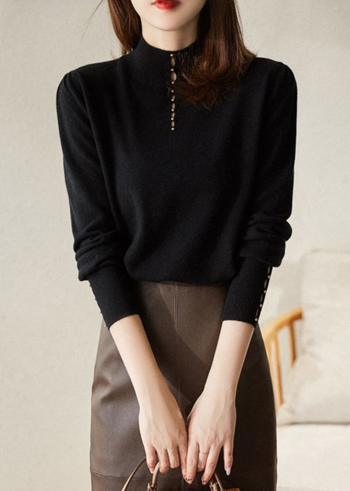 New Red Hollow Out Solid Wool Knit Sweater Spring TF008