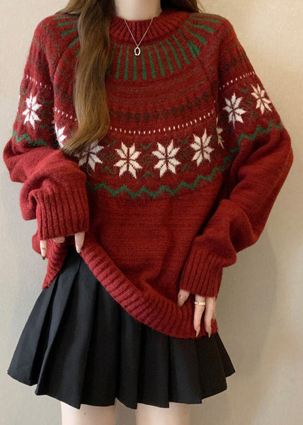 New Red O Neck Jacquard Thick Knit Sweaters Winter RG034 ABC