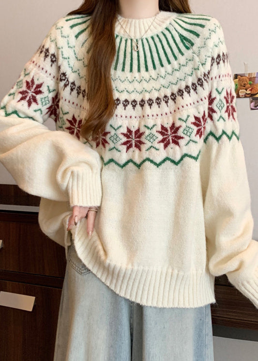 New Red O Neck Jacquard Thick Knit Sweaters Winter RG034 ABC