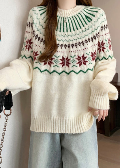 New Red O Neck Jacquard Thick Knit Sweaters Winter RG034 ABC