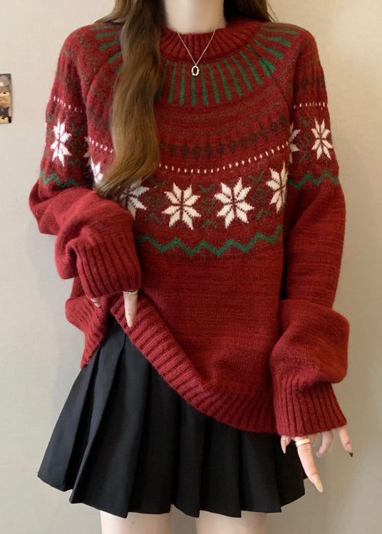 New Red O Neck Jacquard Thick Knit Sweaters Winter RG034 ABC