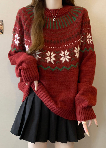 New Red O Neck Jacquard Thick Knit Sweaters Winter RG034 ABC