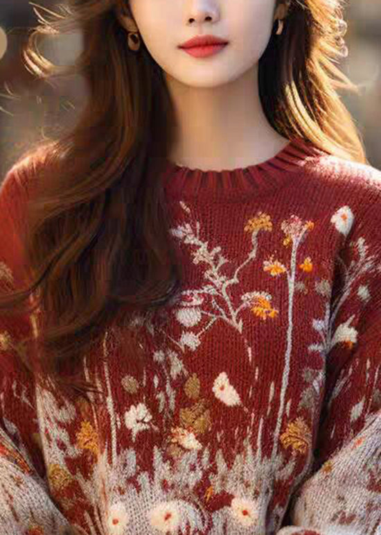 New Red O Neck Print Cozy Woolen Knit Sweaters Spring YY039 ABC