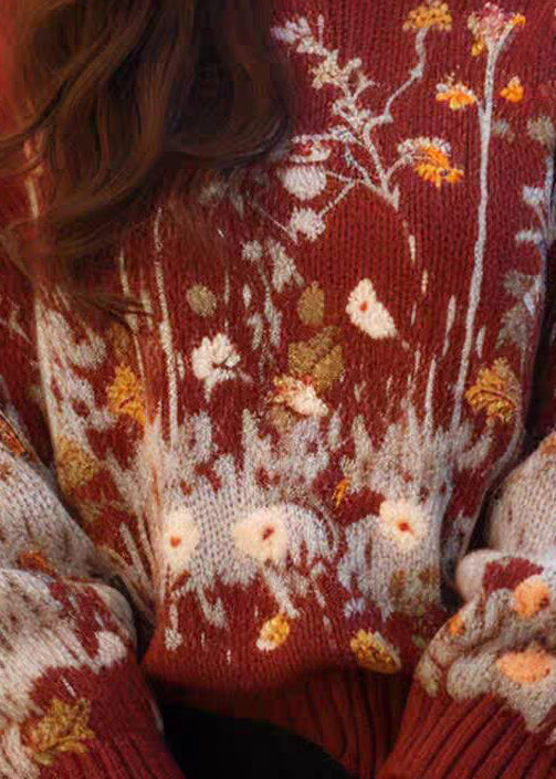 New Red O Neck Print Cozy Woolen Knit Sweaters Spring YY039 ABC