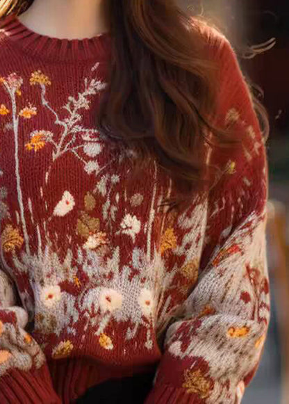New Red O Neck Print Cozy Woolen Knit Sweaters Spring YY039 ABC