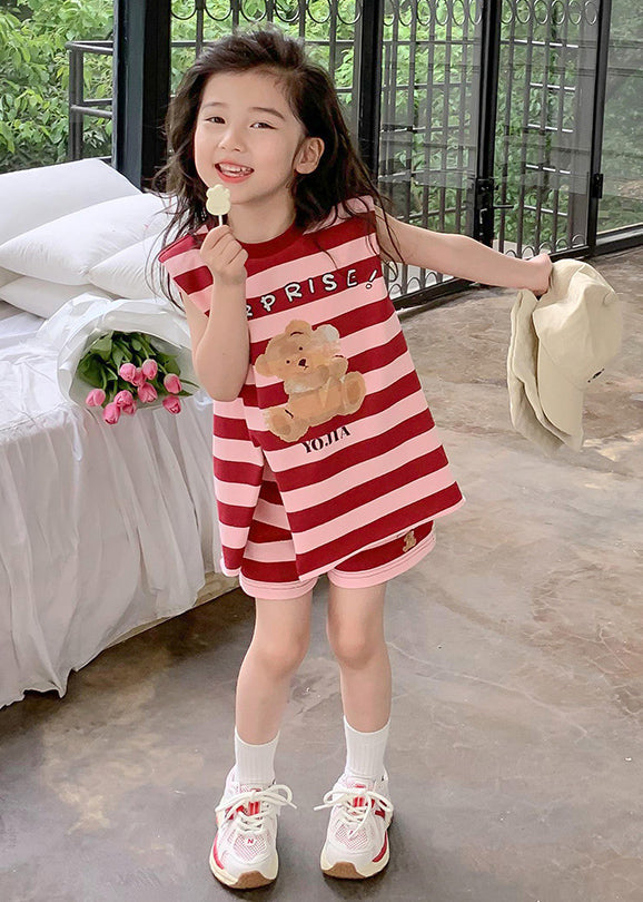 New Red O-Neck Striped Kids Top And Shorts Two Pieces Set Summer SS1020 MM-RCTZ-TPGIEC240601