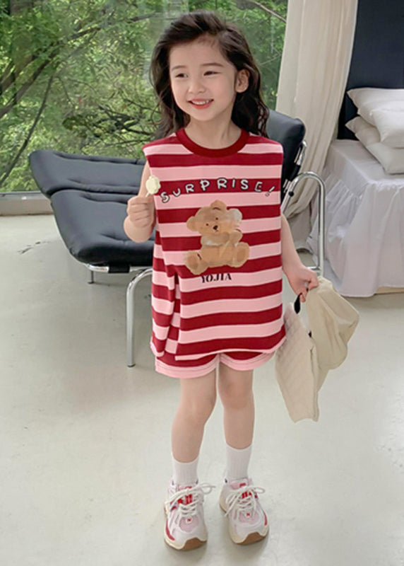 New Red O-Neck Striped Kids Top And Shorts Two Pieces Set Summer SS1020 MM-RCTZ-TPGIEC240601