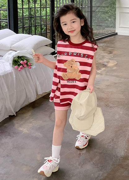 New Red O-Neck Striped Kids Top And Shorts Two Pieces Set Summer SS1020 MM-RCTZ-TPGIEC240601