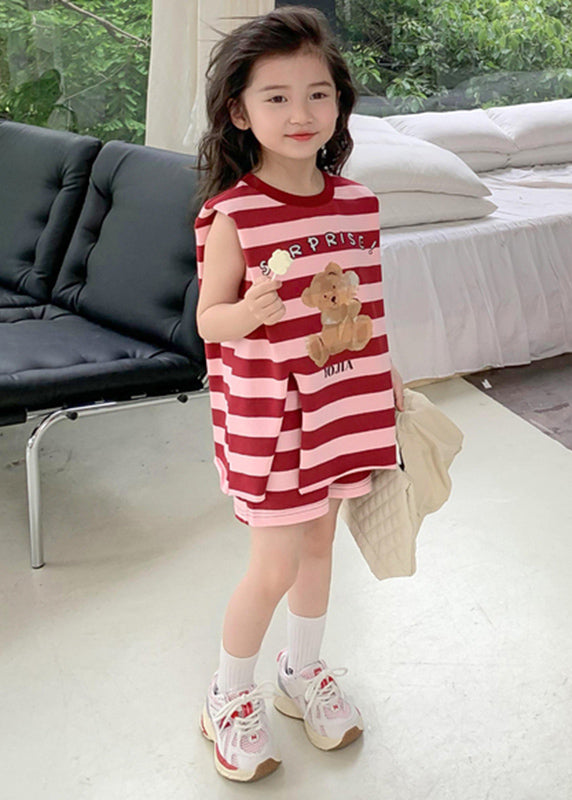 New Red O-Neck Striped Kids Top And Shorts Two Pieces Set Summer SS1020 MM-RCTZ-TPGIEC240601