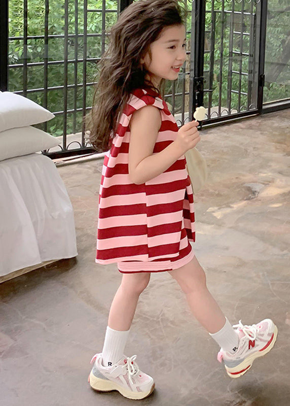 New Red O-Neck Striped Kids Top And Shorts Two Pieces Set Summer SS1020 MM-RCTZ-TPGIEC240601