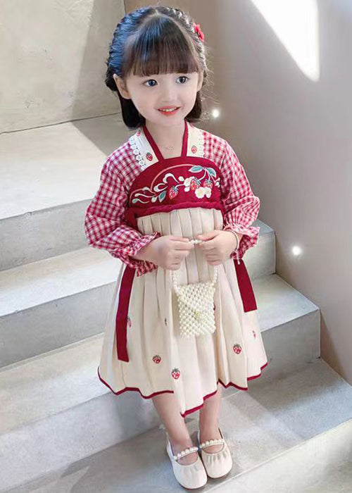 New Red Plaid Wrinkled Cotton Girls Dress Long Sleeve XZ024 FALL-MM-RCTZ-FDGL240618