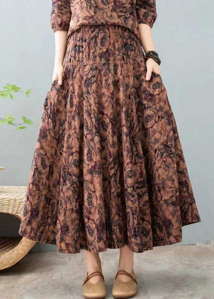 New Red Print Pockets Elastic Waist Cotton Skirt Summer RE047 MZF-SKTS240807