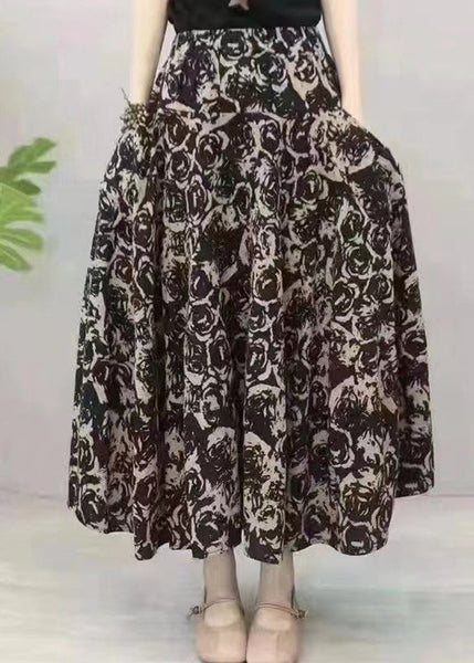 New Red Print Pockets Elastic Waist Cotton Skirt Summer RE047 MZF-SKTS240807